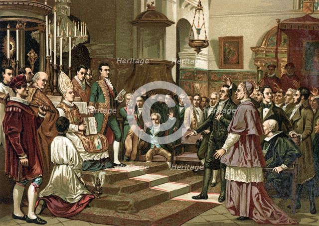 Scene of the oath in the Courts of Cadiz, in 1812, a copy of a Painting by Casado del Alisal, chr…