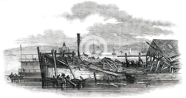 Scene of the Accident to the "Pacific" Steam-Ship, on Leaving New York, 1850. Creator: Unknown.