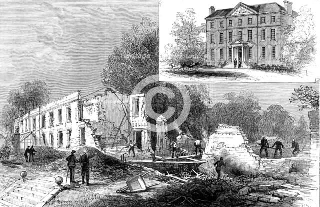Scene of the Disastrous Fire at the Private Lunatic Asylum at Southall, Middlesex, 1883. Creator: Unknown.