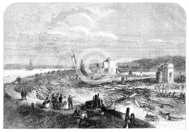 Scene of the explosion of gunpowder magazines near Erith, 1864. Creator: Unknown.
