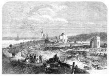 Scene of the explosion of gunpowder magazines near Erith, 1864. Creator: Unknown