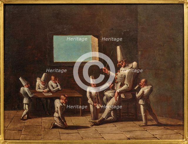 Scene of the education of Pulcinella, 18th century. Creator: Anonymous.