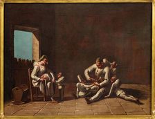 Scene of the education of Pulcinella, 18th century. Creator: Anonymous