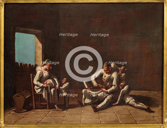 Scene of the education of Pulcinella, 18th century. Creator: Anonymous.