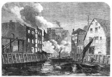 Scene of the fire at Dockhead, Bermondsey, sketched on Saturday morning, 1864. Creator: Unknown