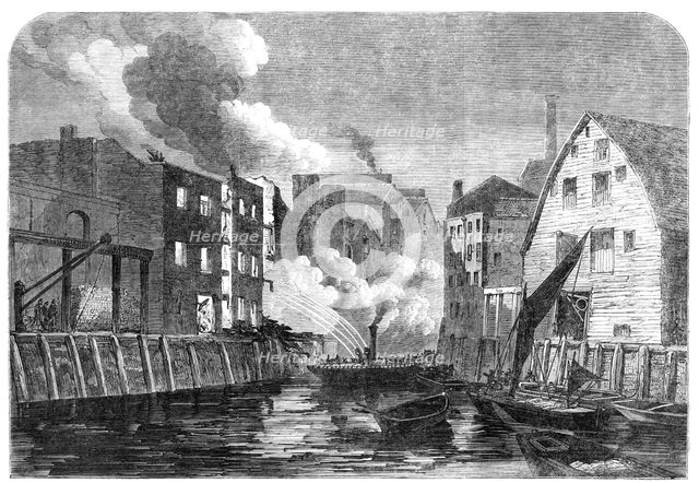 Scene of the fire at Dockhead, Bermondsey, sketched on Saturday morning, 1864. Creator: Unknown.