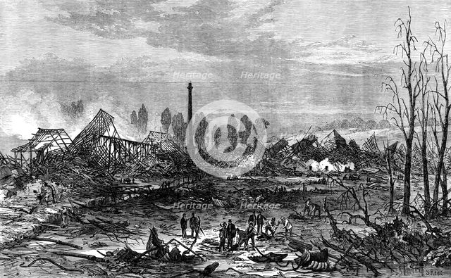 Scene of the gun-cotton explosion at Stowmarket, 1871. Creator: Unknown.