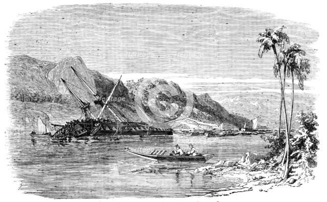 Scene of the Recent Earthquake in Japan - Sinking of "The Diana", 1856. 
From "Illustrated London Ne Creator: Unknown.