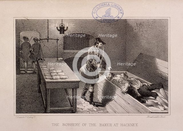 Scene of the robbery of a baker at Hackney, London, c1730. Artist: Dean & Co