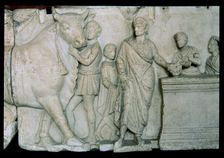 Scene of the sacrifice of a bull to the god Mars, relief on the altar of Domitius Aenobarbus