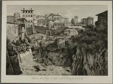 Scene of the Temple of Vesta at Tivoli Facing the Cascades, 1795. Creator: Albert Christoph Dies