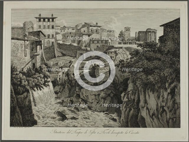 Scene of the Temple of Vesta at Tivoli Facing the Cascades, 1795. Creator: Albert Christoph Dies.