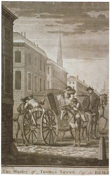 Scene of Thomas Thynne's murder in Pall Mall, Westminster, London, 1682 (c1775). Artist: James Basire I