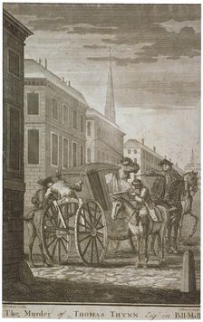 Scene of Thomas Thynne's murder in Pall Mall, Westminster, London, 1682 (c1775). Artist: James Basire I