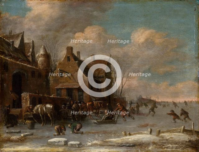 Scene outside an inn in winter, 1681. Creator: Thomas Heeremans.