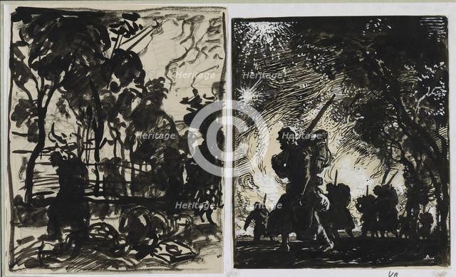 Scène nocturne; patrouille à la lisière dun bois, 1914. Creator: Auguste Louis Lepère (French, 1849-1918).