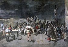 Scene seven, the rescue, from the play "Maitre D'Armes", Port of Saint-Martin, 1892. Creator: Henri Meyer