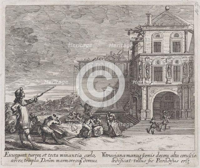 Scene showing the construction of a building, ca. 1670. Creator: Melchior Küsel.
