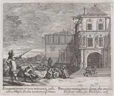 Scene showing the construction of a building, ca. 1670. Creator: Melchior Küsel
