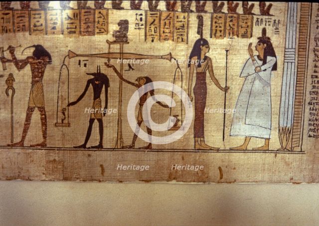 Scene representing 'Judgment of the soul', in the 'Book of the Dead', detail of a papyrus.