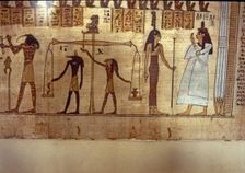 Scene representing Judgment of the soul in the Book of the Dead detail of a papyrus