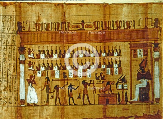 Scene representing 'Judgment of the soul', in the 'Book of the Dead', Papyrus.