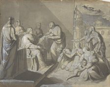 Scene with the Presentation of a Saint's Relic (recto); Head of a Woman (verso), 1800-1900. Creator: Anon