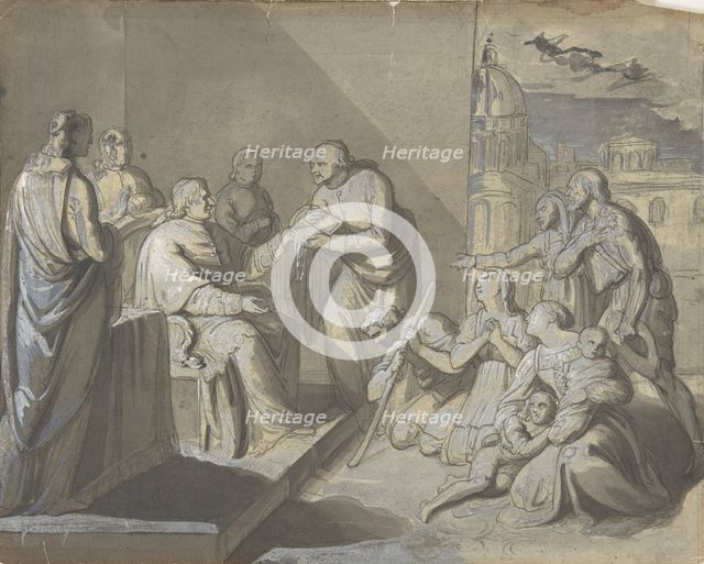 Scene with the Presentation of a Saint's Relic (recto); Head of a Woman (verso), 1800-1900. Creator: Anon.