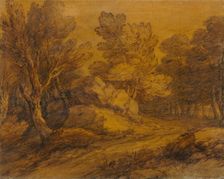 Scene with a Road Winding through a Wood, c. 1770. Creator: Thomas Gainsborough (British, 1727-1788)