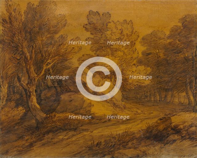 Scene with a Road Winding through a Wood, c. 1770. Creator: Thomas Gainsborough (British, 1727-1788).