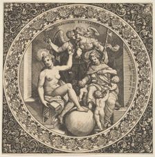 Scene with Misericordia and Veritas in a Circle at Center, 1580-1600. Creator: Theodor de Bry