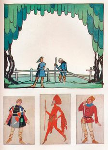 Scenery for As You Like It (Act I, Scene I) and Costumes of Amiens and Lebeau 1919. Artist: Claud Lovat Fraser