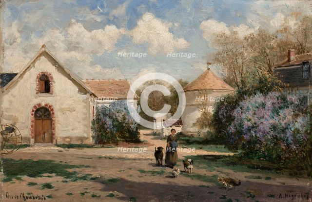 Scenery outside Paris with woman and animals, 1850-1896. Creator: Aleksey Bogolyubov.