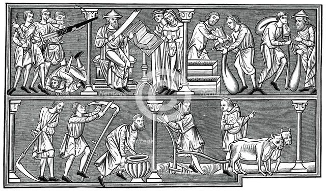 Scenes of medieval life, 13th century, (1870). Artist: Unknown