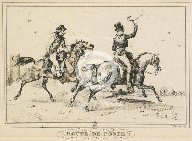 Scenes of Daily Life, Roads and Paths: Mail Route..., 1817. Creator: Carle Vernet (French, 1758-1836); Bance.