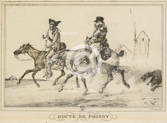 Scenes of Daily Life, Roads and Paths: Road to Poissy..., 1816. Creator: Carle Vernet (French, 1758-1836); Published by Bance.