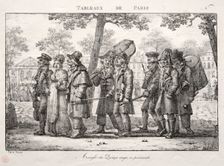 Scenes of Paris: Blind Men from the Quinze Vingts, Walking. Creator: Jean Henri Marlet (French, 1770-1847)