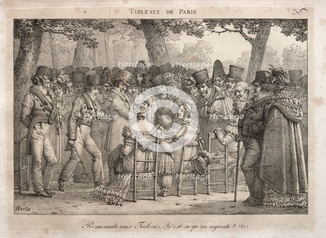 Scenes of Paris: Promenade in the Tuileries. What are they looking at?. Creator: Jean Henri Marlet (French, 1770-1847).