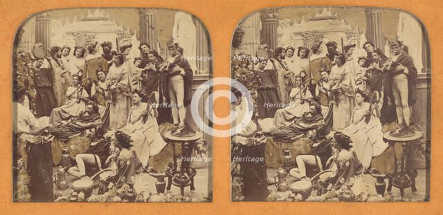 Scenes Animees large group of people dressed in Greek or Roman costumes, about 1865. Creator: Adolphe Block.