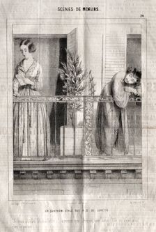 Scènes de moeurs: Un quatrieme étage rue N. D. de Lorette. Je crois quelle lit ma lettre.... Creator: Charles Joseph Traviès de Villers (French, 1804-1859)