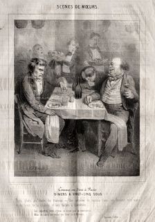 Scènes de moeurs: Comme ou dine à Paris. Diners a vingt-cing sous. Trois plates au choix du traiteur Creator: Charles Joseph Traviès de Villers (French, 1804-1859)