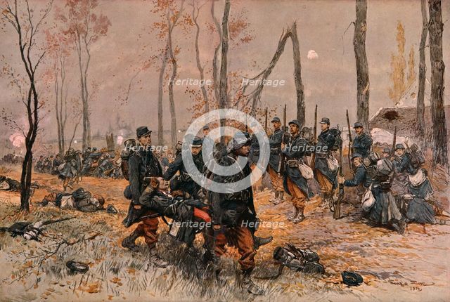 ''Scenes de Guerre; Les Honneurs sous le Feu', 1914. Creator: Georges Bertin Scott.