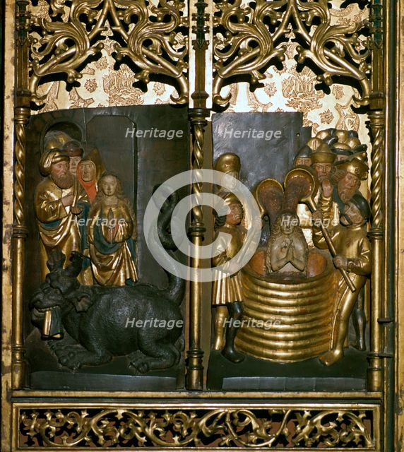 Scenes from a carved wooden altarpiece, 16th century. Artist: Unknown