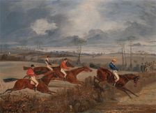 Scenes from a steeplechase: Taking a Hedge, ca. 1845. Creator: Henry Thomas Alken