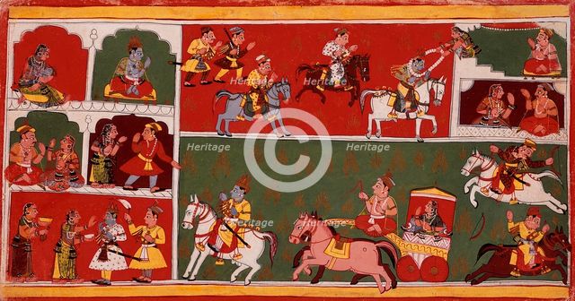 Scenes From Krishna's Life, Folio from a Bhagavata Purana (Ancient Stories of the Lord), c1700. Creator: Unknown.