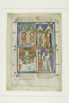 Scenes from the Miracles of St. Peter, from a Bible Historiale or Pictorial New Testament, c. 1350. Creator: Unknown