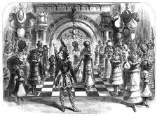 Scenes from the Christmas pantomimes:..."King Chess" - giving check to the Queen, 1865. Creator: Unknown