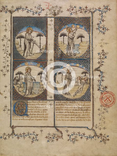 Scenes from the Creation; Histoire ancienne jusqu'à César, about 1390-1400. Creator: First Master of the Bible historiale of Jean de Berry.