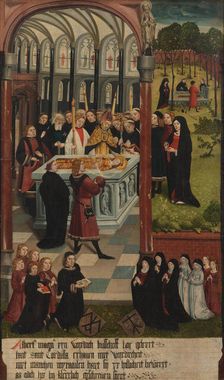 Scenes from the Legend of Saint Cordula: The burial of Saint Cordula by Albertus Magnus, c1490-1499. Creator: Master of Cologne (active ca 1500)