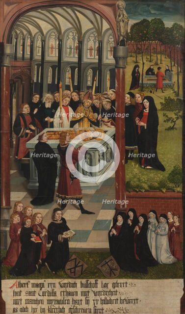 Scenes from the Legend of Saint Cordula: The burial of Saint Cordula by Albertus Magnus, c1490-1499. Creator: Master of Cologne (active ca 1500).